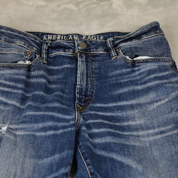 American Eagle Jeans Mens 33X32 (32x32 Meas) Blue Denim Distressed - Picture 4 of 11